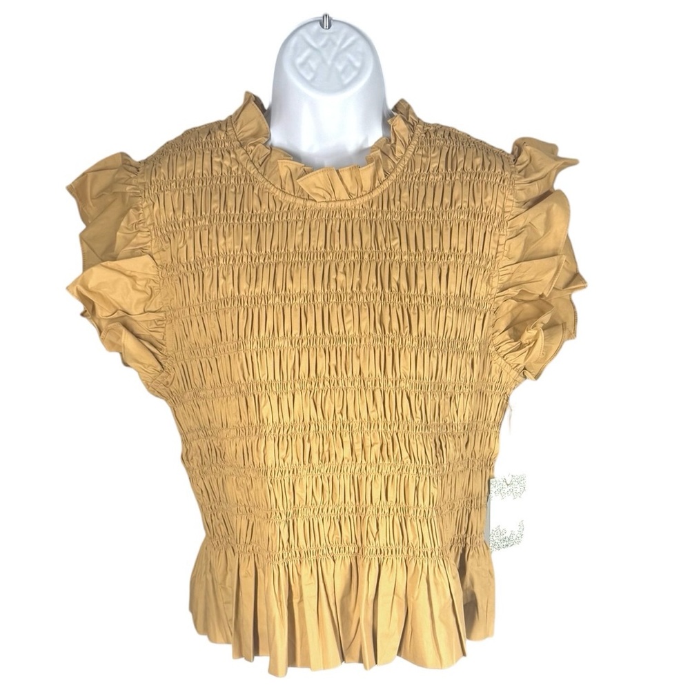 Tuckernuck Hyacinth House Nadine Blouse Tan Smocked High Neck Peplum Top XXL NWT - Picture 4 of 7